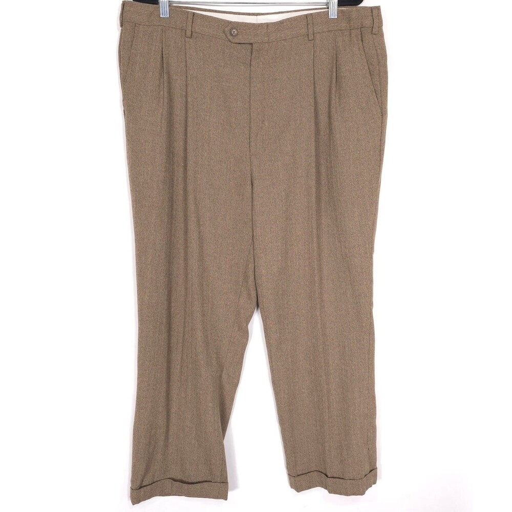 CHAPS RALPH LAUREN Trousers 40x27 Vintage Dress Pants Brown Pleated Stretch Mens